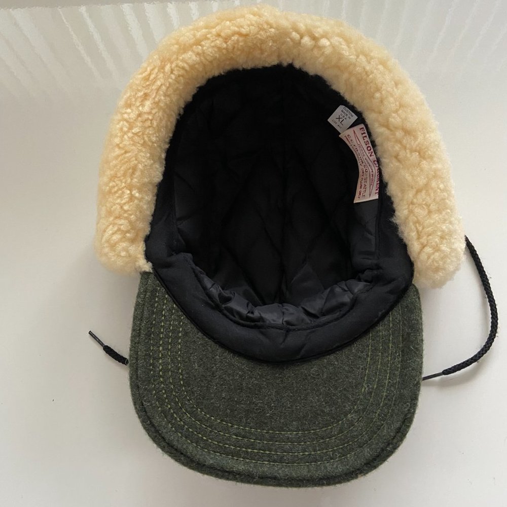 CC Filson Double Mackinaw Wool Cap Mens XL Green Ear Flap Winter Hat - Picture 7 of 9